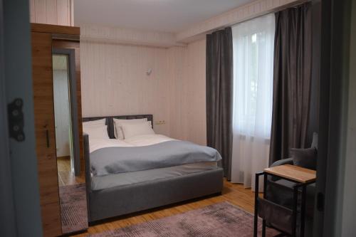 亚列姆切Bukovets'的一间卧室设有一张床和一个窗口