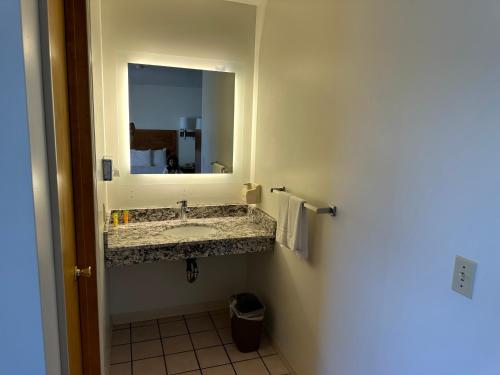 拉丁顿VISTA VILLA MOTEL的一间带水槽和镜子的浴室