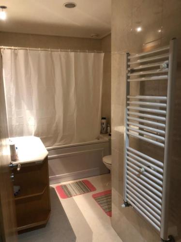 里斯本Apartamento Lisboa的带浴缸、卫生间和淋浴的浴室。