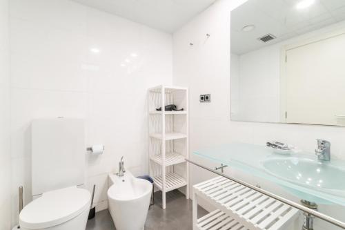 巴塞罗那Unique Rentals - Placa Catalunya Central Apartments的白色的浴室设有水槽和卫生间。