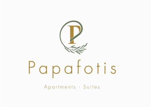 阿林达Papafotis Apartments & Suites的一张新的papatories公寓标志