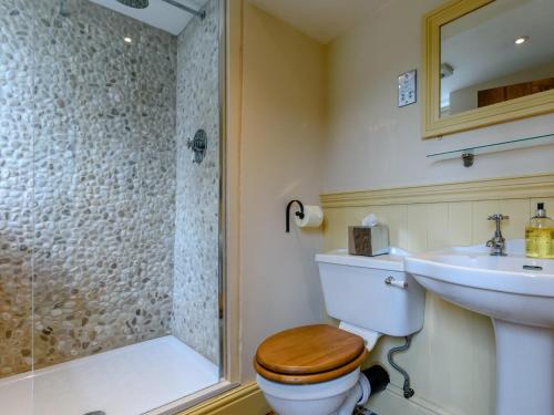 Buckden1 Bed in Buckden 78703的浴室配有卫生间、盥洗盆和淋浴。