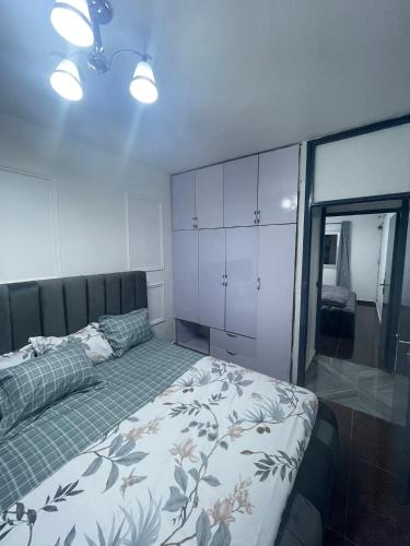 杜阿拉Danin Real-estates的一间卧室设有一张床和一个大窗户