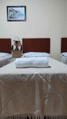 圣奥古斯汀镇Hotel LasNegritas的床上铺有白色床单的床