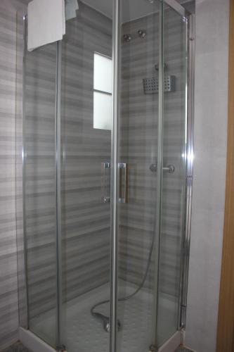 马拉加Apartamento en Ciudad Jardin的浴室里设有玻璃门淋浴