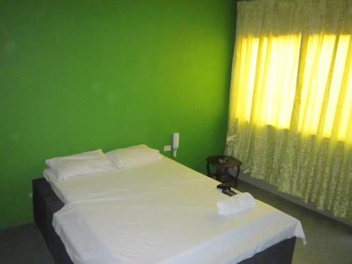 塔拉拉Hospedaje Talareño Hokua Suite的绿色卧室设有一张白色床和绿色墙壁