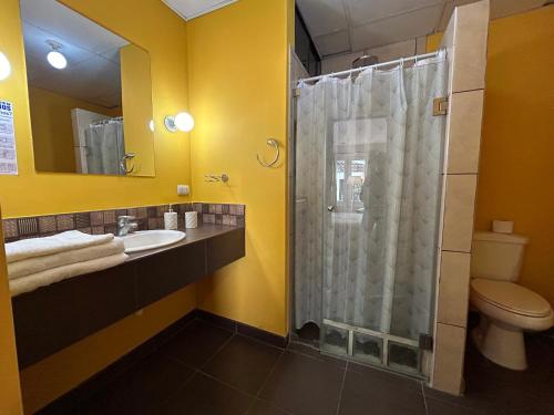 瓦拉斯Habitaciones La Casona的带淋浴和盥洗盆的浴室
