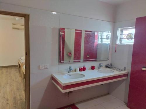 卡拉奇Entire Bungalow In Karachi的浴室设有2个水槽和镜子