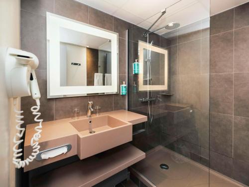 克莱蒙费朗克莱蒙费朗诺富特酒店的一间带水槽和镜子的浴室