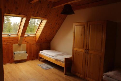 多纳瓦利Chata Donovaly Bully 242/B的一间卧室设有一张床和两个窗户。
