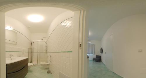 利斯西亚迪维卡Domus Liscia di Vacca的浴室配有盥洗盆、卫生间和浴缸。