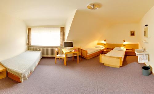 斯图加特潘森克那申酒店的酒店客房配有两张床和一张书桌