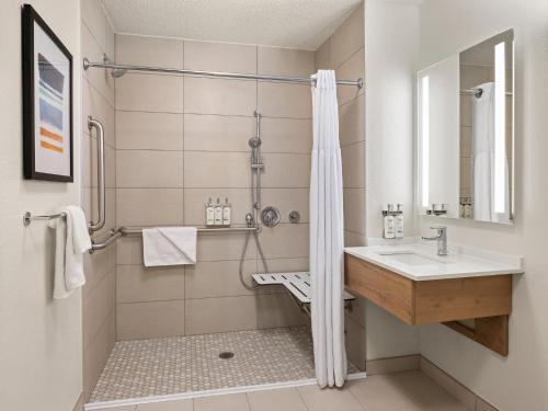 梅普尔格罗夫住桥明尼阿波利斯-枫树林套房的一间带水槽和淋浴的浴室