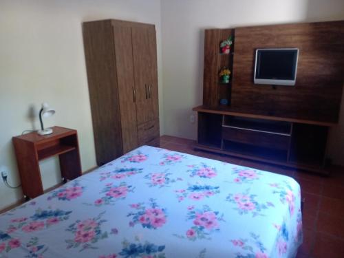 塞拉内格拉Campo dos Sonhos的一间卧室配有一张床、一个梳妆台和电视。