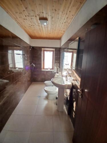 地拉那Bujtina Tusha的浴室设有2个卫生间、水槽和浴缸。