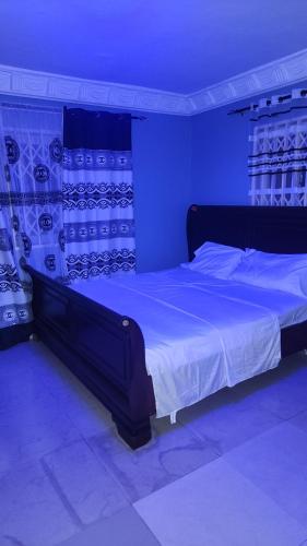 弗里敦Royal Island Breeze Resort SL的一间卧室配有一张蓝色灯光的大床