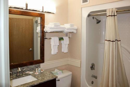 里奇菲尔德Comfort Inn Richfield I-70的浴室配有盥洗盆、淋浴和毛巾