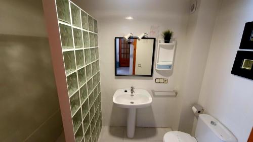 阿尔考斯布里Apartamentos Cap y Corp的一间带水槽、镜子和卫生间的浴室