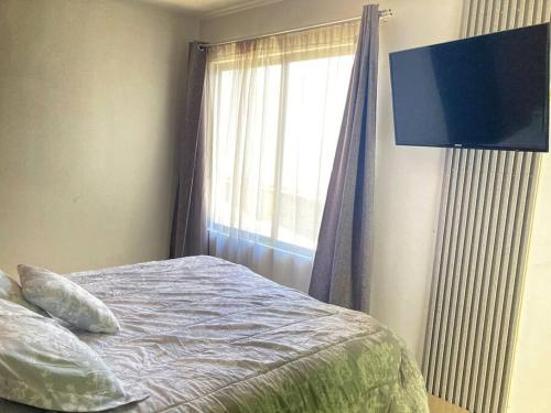 Santiago EsteCasa Matiza的一间卧室设有一张床和一个带电视的窗户。