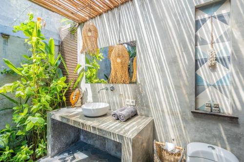 坎古Ohana Boutique Villa by Hombali的一间带水槽和一些植物的浴室