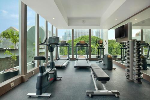 雅加达雅加达瓦希德哈西姆智选假日酒店的大楼内带跑步机和机器的健身房