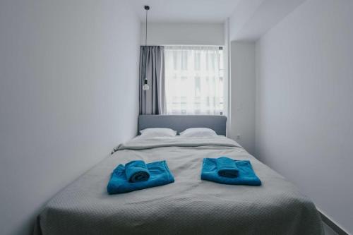 塞萨洛尼基SKG Central Gateaway的床上有两条蓝色的毛巾