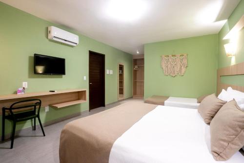 嘎林海斯港塔巴匹坦加旅馆的一间卧室配有一张床、一张书桌和一台电视