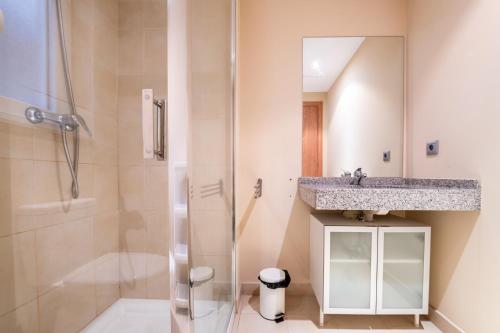 阿林萨尔Apartamento TINTIN en Arinsal的一间带水槽和淋浴的浴室