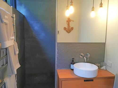 欧尼坦基Wave Song - Waiheke Escapes的一间带水槽和淋浴的浴室