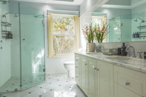 克莱尔Clare Valley Millon Estate的带淋浴、盥洗盆和卫生间的浴室
