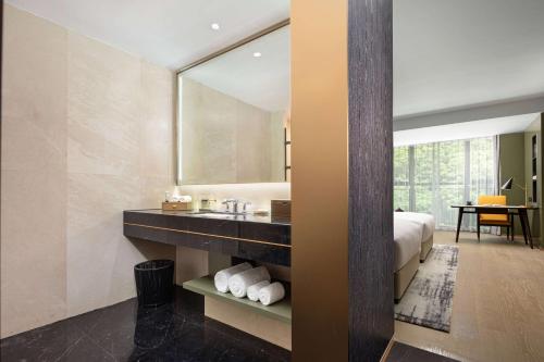 台州台州开投温德姆酒店的一间带水槽和镜子的浴室