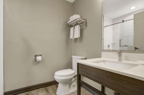 圣地亚哥圣地亚哥机场/哈勃尔6号汽车旅馆的白色的浴室设有卫生间和水槽。