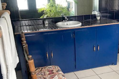 库鲁曼Janke Guest House的浴室配有带水槽的蓝色梳妆台
