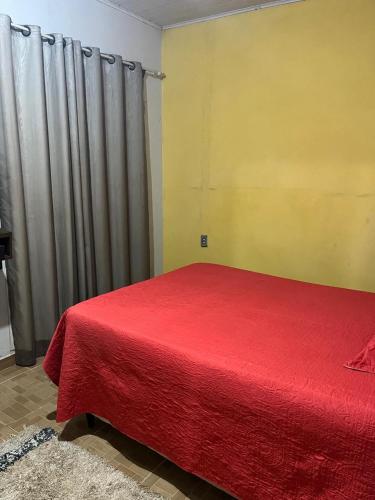 吉巴拉那Apt Rondônia rual show的一间卧室配有一张带红色毯子的床