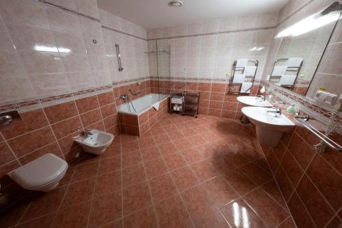 弗尔赫拉比IT Centrum Apartments的浴室设有2个卫生间、浴缸和水槽。