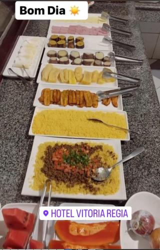 BrasiléiaHOTEL Vitoria Regia的包含不同种类食物的自助餐