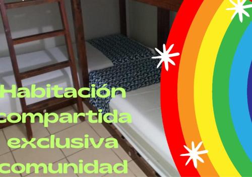 巴耶斯城Hostal Casa Huasteca的彩虹壁画,在带梯子的房间