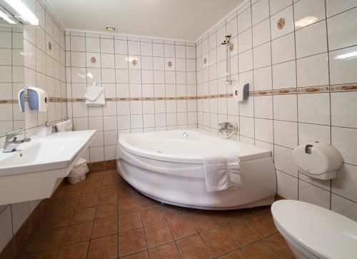 纳姆索斯蒂诺酒店的带浴缸、盥洗盆和卫生间的浴室