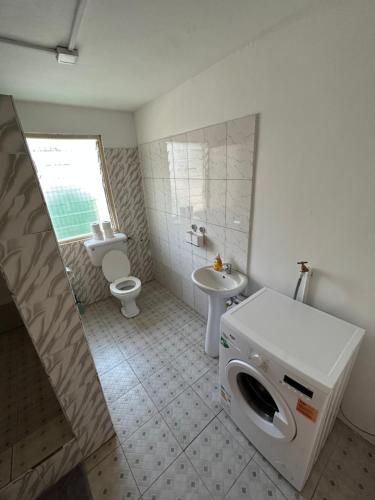 阿克拉Big & confortable house in Oxford street Barnor的一间带卫生间和水槽的浴室
