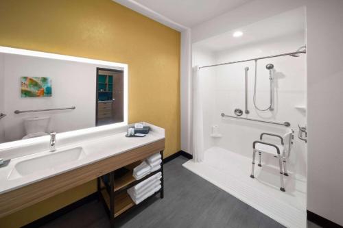 埃尔帕索La Quinta Inn & Suites by Wyndham El Paso East Loop-375的一间带水槽和淋浴的浴室