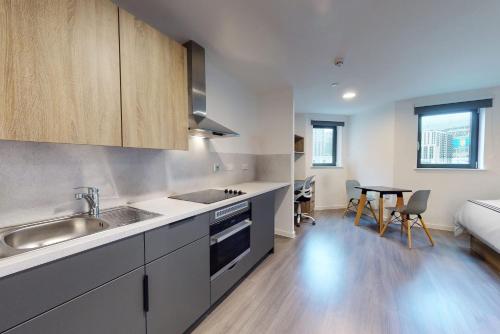 伦敦Private Bedrooms with Shared Kitchen, Studios and Apartments at Canvas Wembley in London的厨房配有水槽和台面