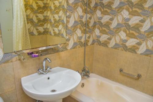 卡拉奇Faran Hotel的浴室配有盥洗盆、镜子和浴缸