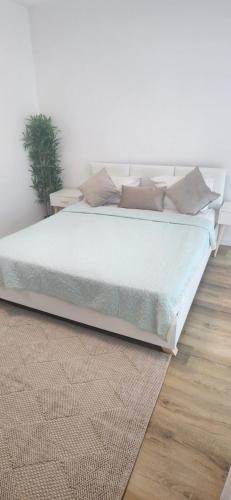 凯撒利亚מול הים בקיסריה的白色客房的一张床位,铺着地毯