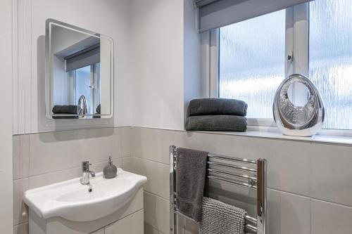 本莱赫Cenarth的一间带水槽和镜子的浴室以及窗户。
