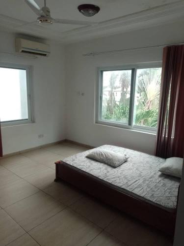 塔科拉迪DANGOTEC HOMES AND PROPERTIES的一间卧室设有一张床和两个窗户。