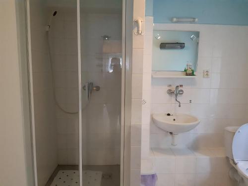 耶什赫维采Chata Rynartice 7的带淋浴、水槽和卫生间的浴室