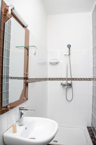 AbohijanaharyHôtel Les 12 Collines的白色的浴室设有水槽和淋浴。