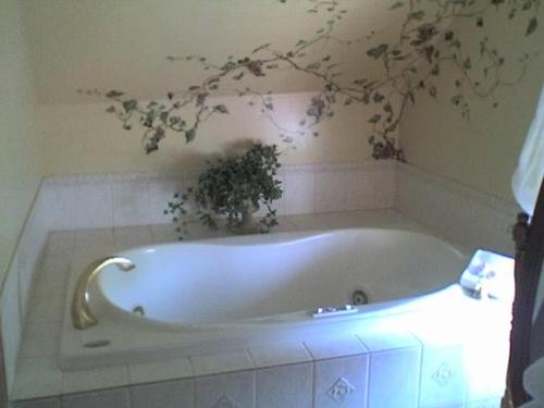 纽波特克利夫兰之家酒店的墙上的白色浴缸,上面有植物
