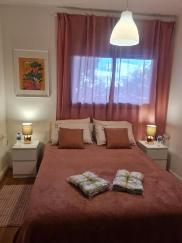 赖阿南纳Quiet & Comfortable Room in Raanana with a private bathroom up to 1 guest in Shared Apartment的一间卧室配有一张大床和两个枕头