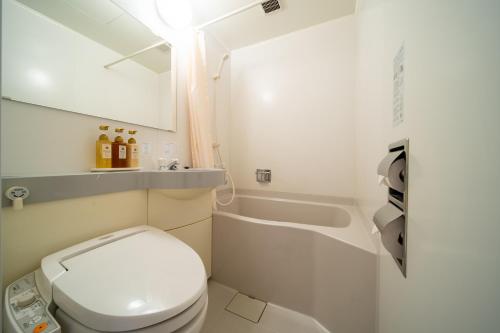 名古屋名古屋金山名铁旅馆的一间带卫生间和浴缸的小浴室